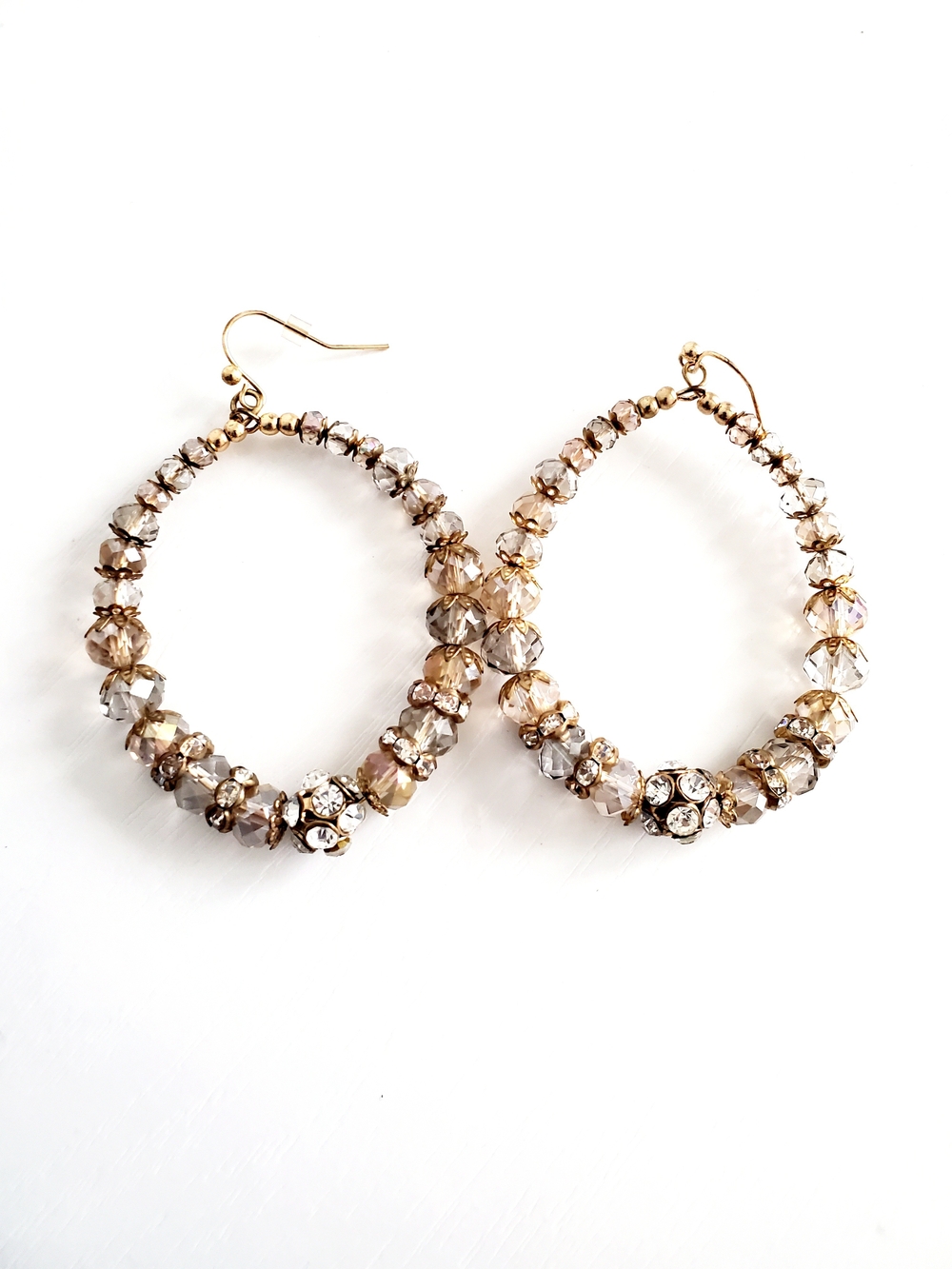 Gold Crystal Bead Hoop Earrings
